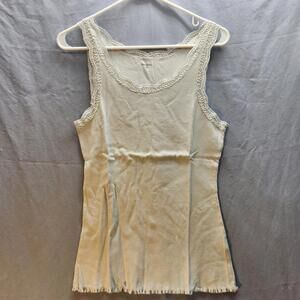 Garnet Hill Lace Frill Edge Tank‎ Light Gray Size Large NWOT